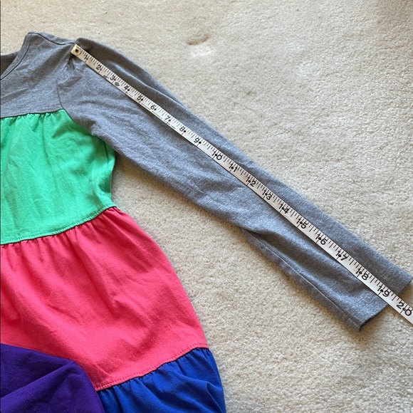 Hanna Andersson Color Block Tiered Rainbow Long Sleeve Dress Girls Size 10 - Picture 8 of 9